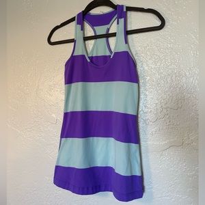 Lululemon Cool Racerback Tank Top Shirt Stripe Purple Mint Yoga Running Size 4